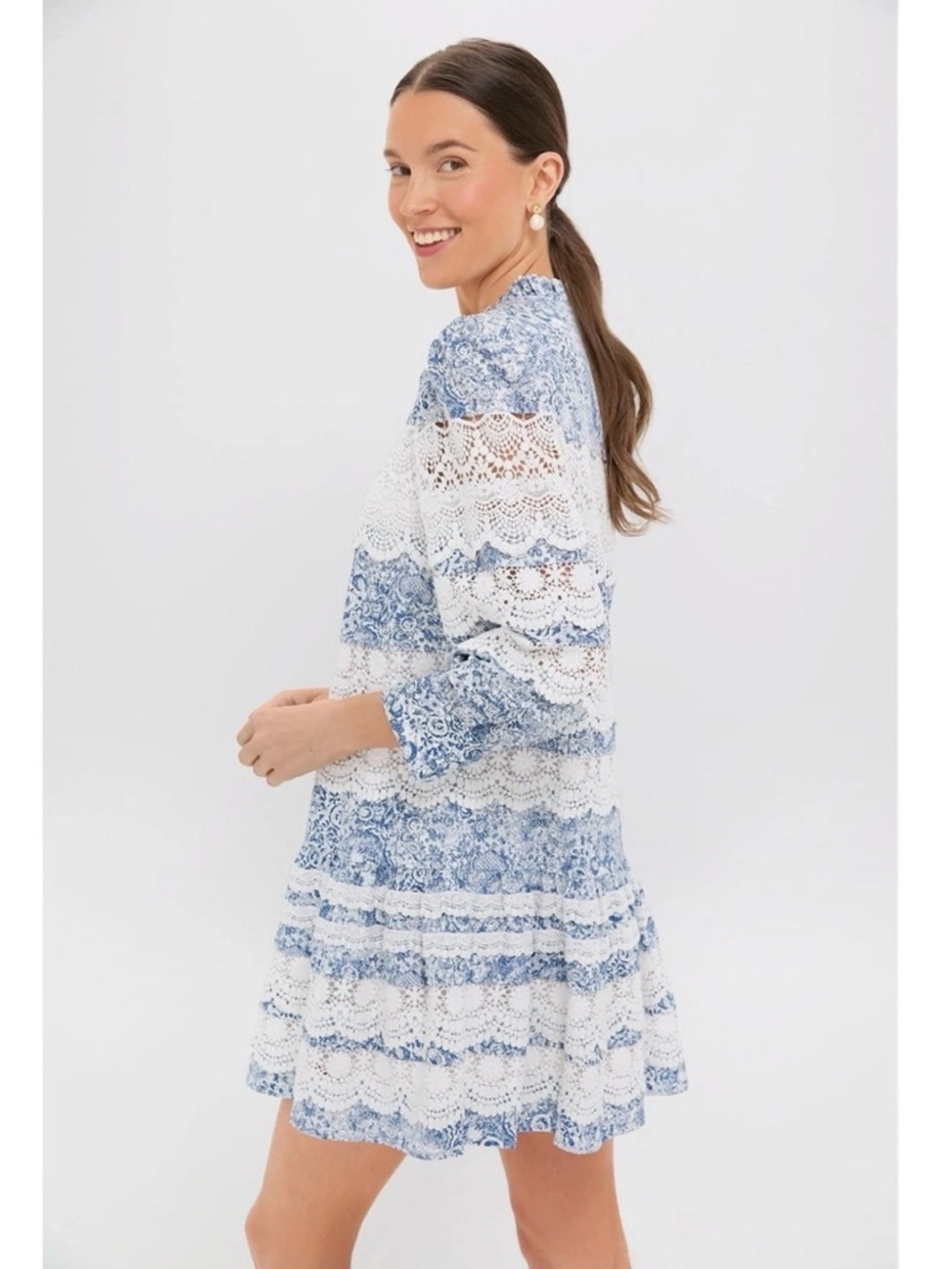 ๐ Hyacinth House for Tuckernuck Lace Trimmed Emmie Mini Dress Blue White XXL - Picture 3 of 15